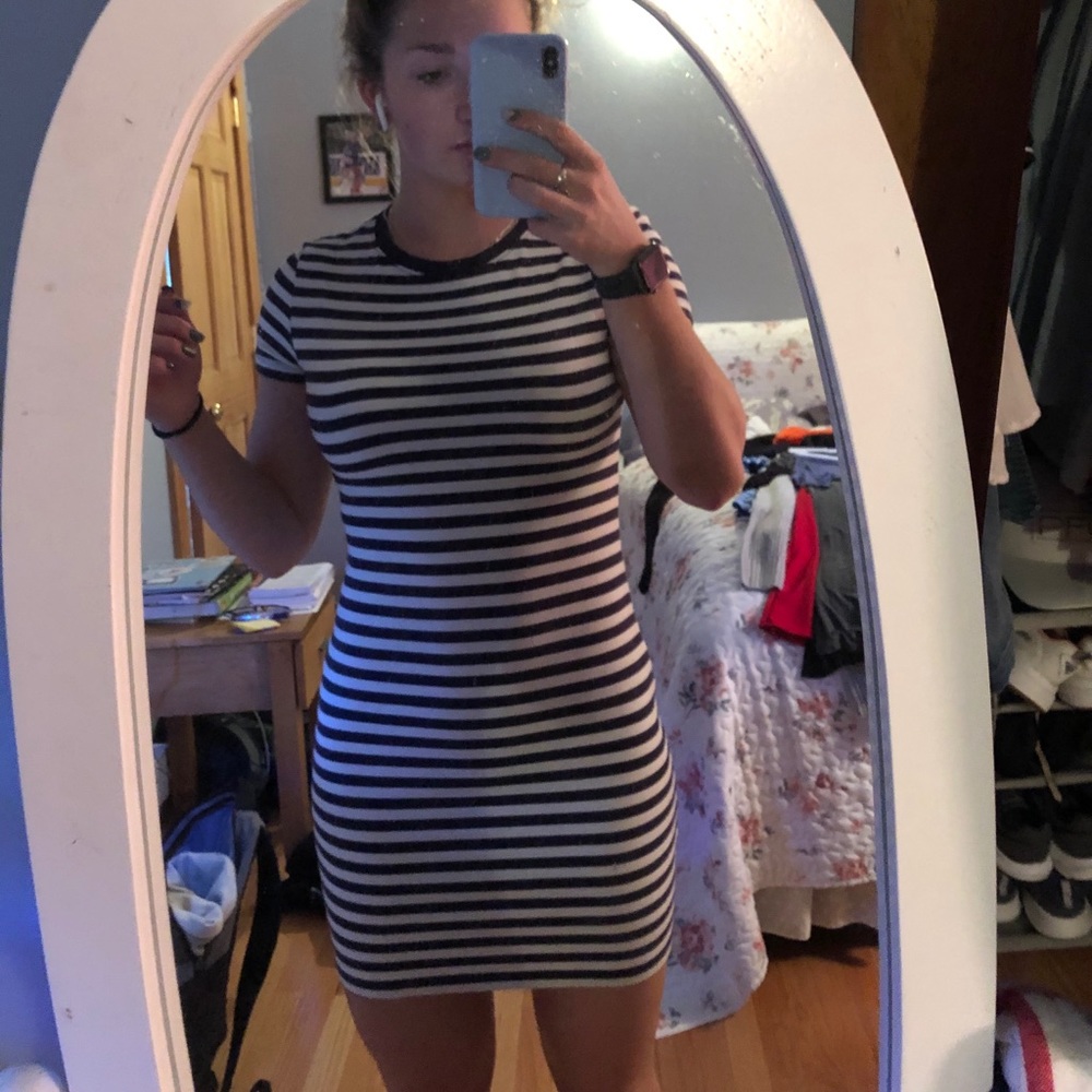 H&M navy blue & white striped dress